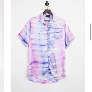 ASOS DESIGN satin beach shirt in marble tie dye print